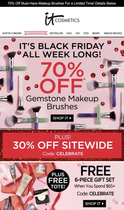 IT cosmetics 70% off black friday email offer