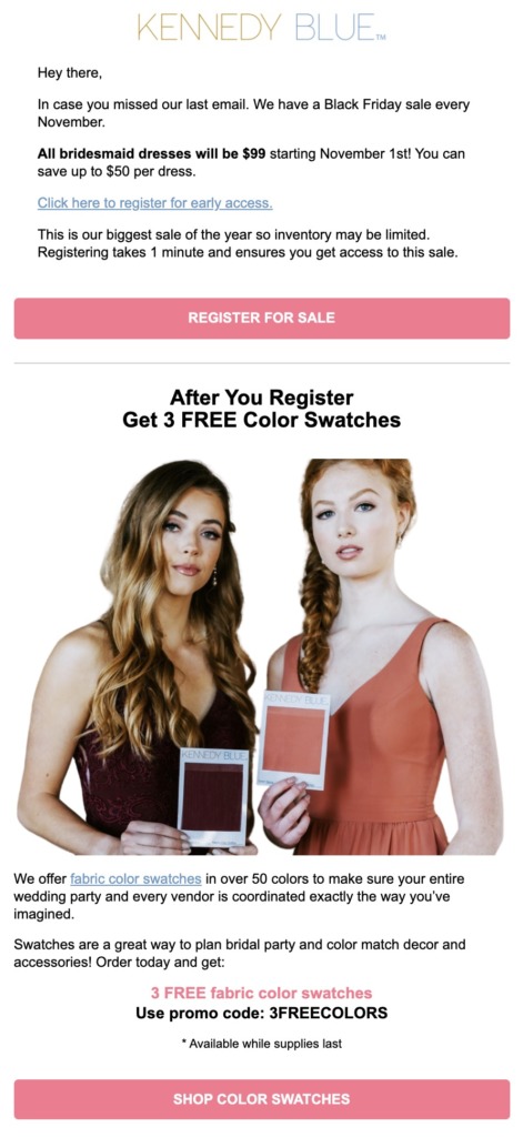 Kennedy Blue Pre Black Friday Email Early Access and Free Color Swatches