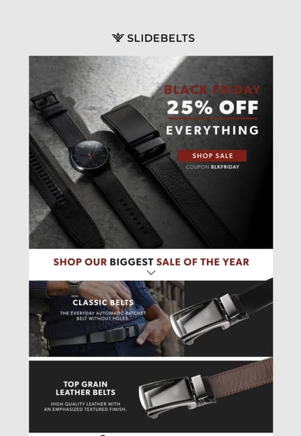 slide belts black friday email campaign