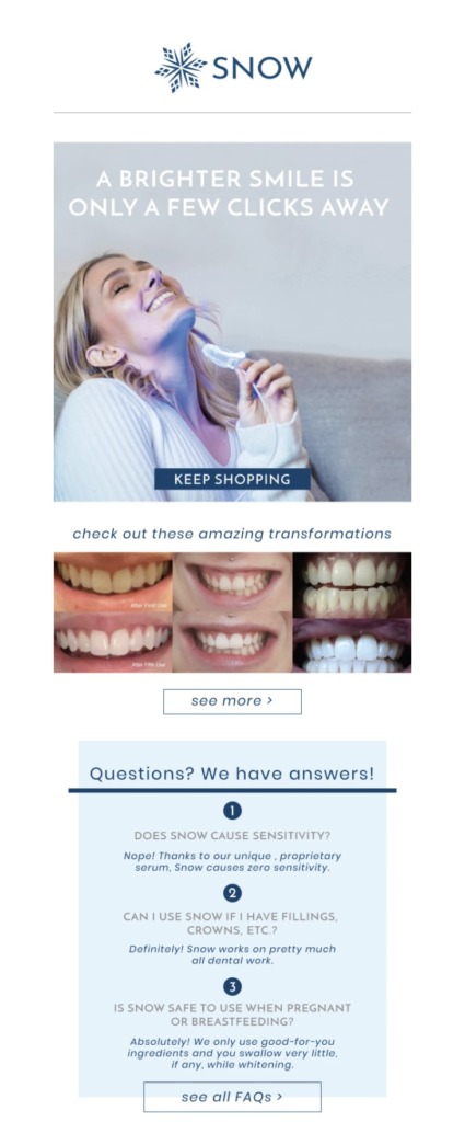 snow teeth whitening Showcase Your Products email