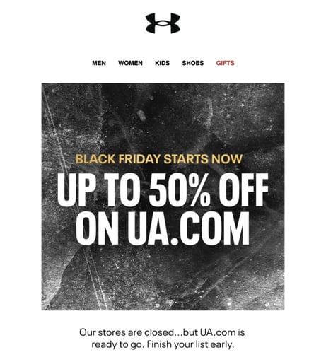 under armour black friday email 50% off under armour website